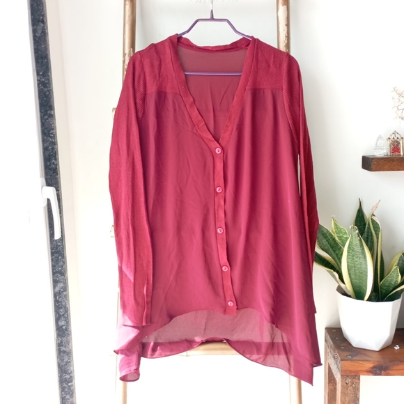 no tags Tops - Maroon Sheer and Fineknit Top